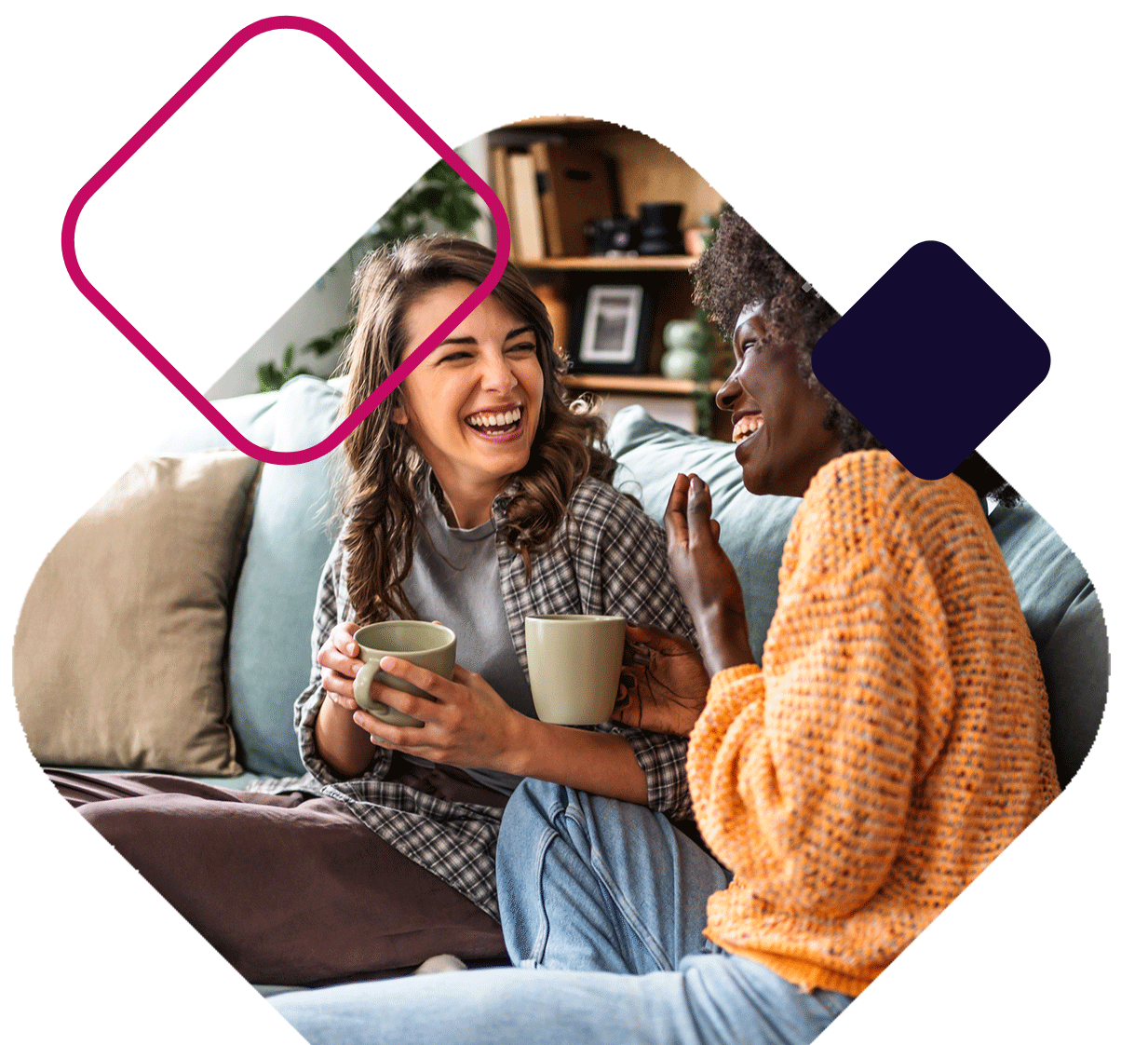 Friends Laughing And Drinking Coffee