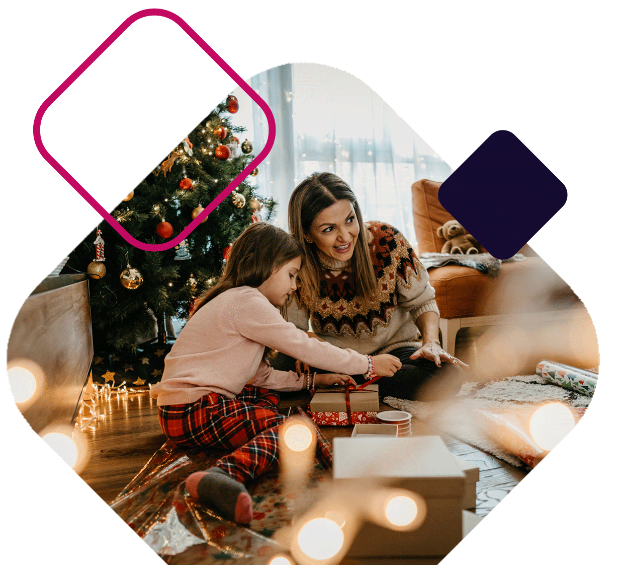 Mom And Daughter Wrapping Present