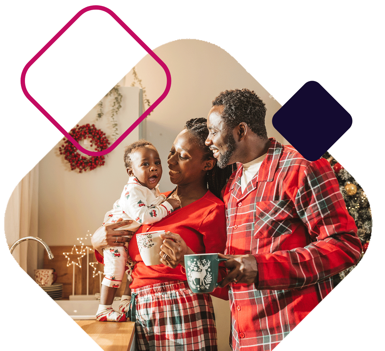 Parents And Baby In Holiday Pjs
