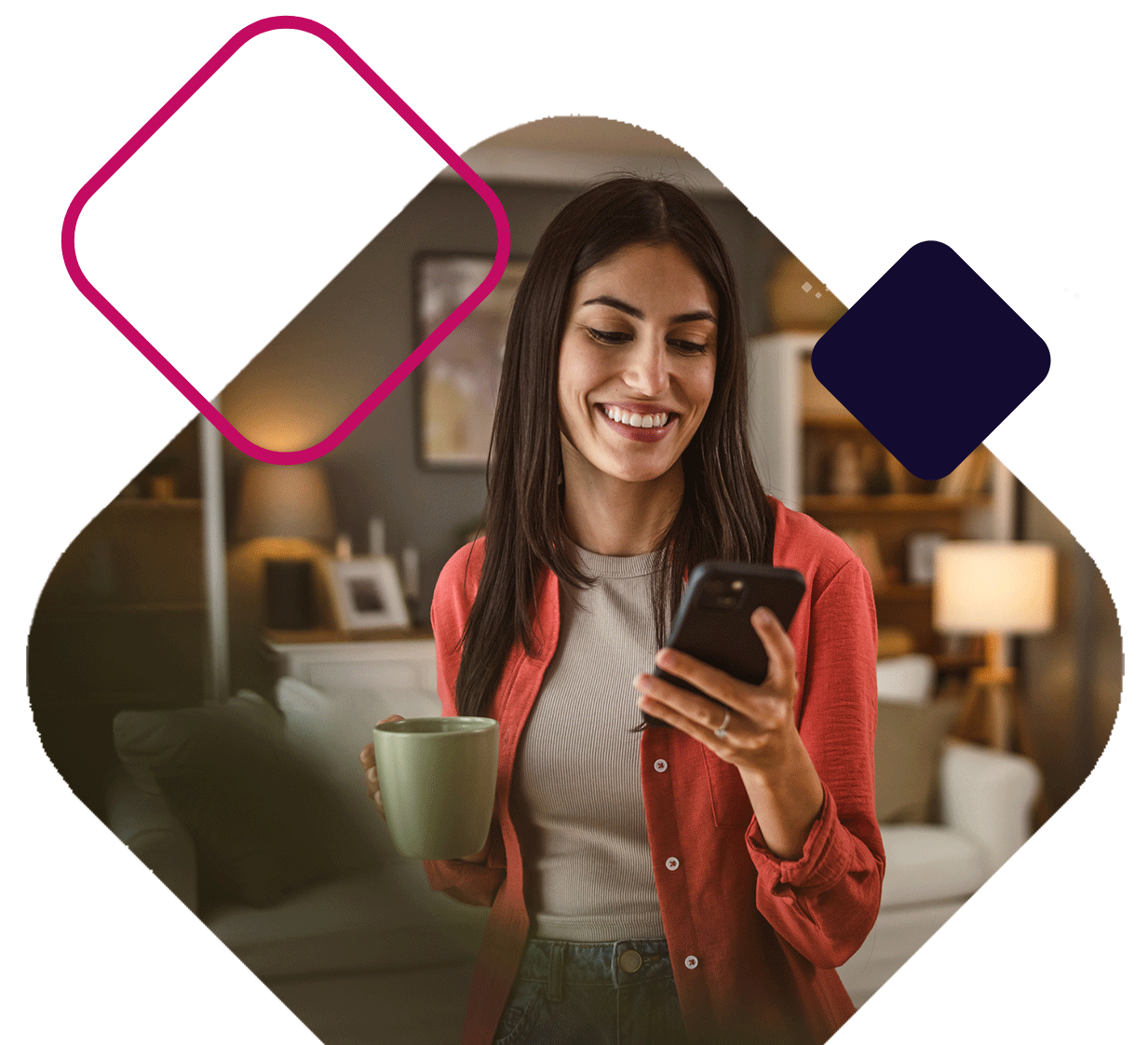 Smiling Woman Looking At Phone