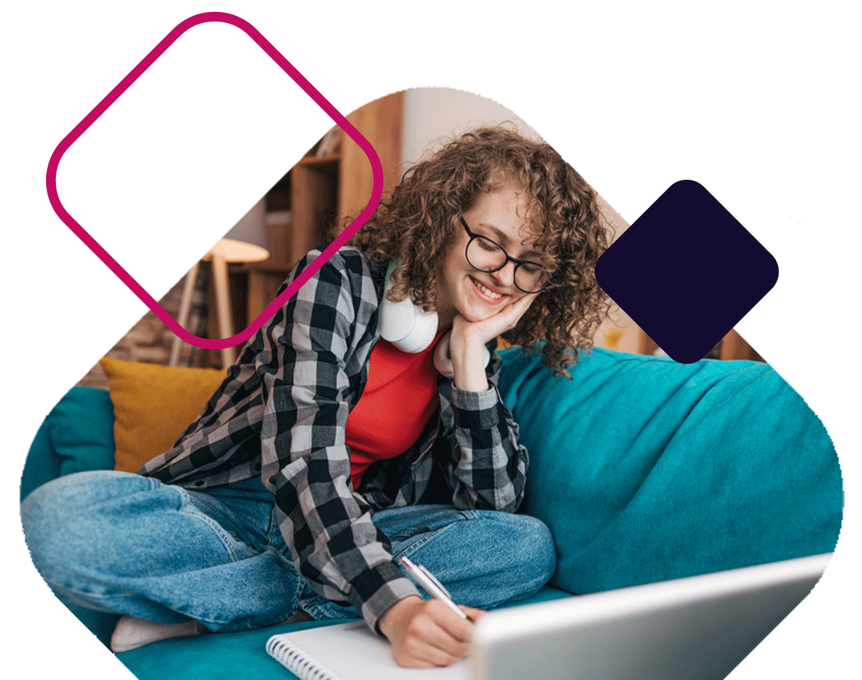Smiling Young Woman Writing