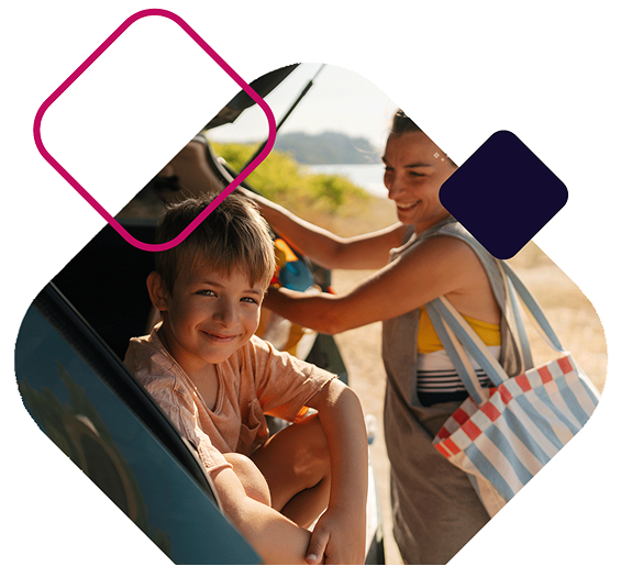 Mom And Son Arrive At Beach