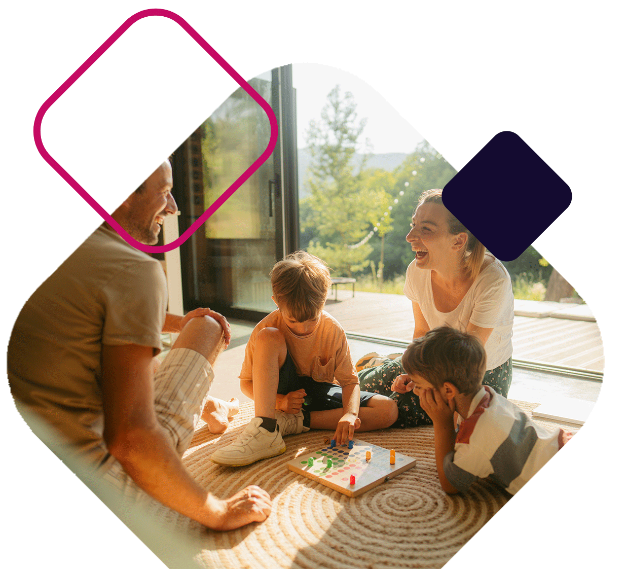 Smiling Family Playing a Board Game