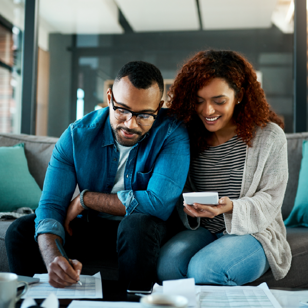 Couple calculating savings