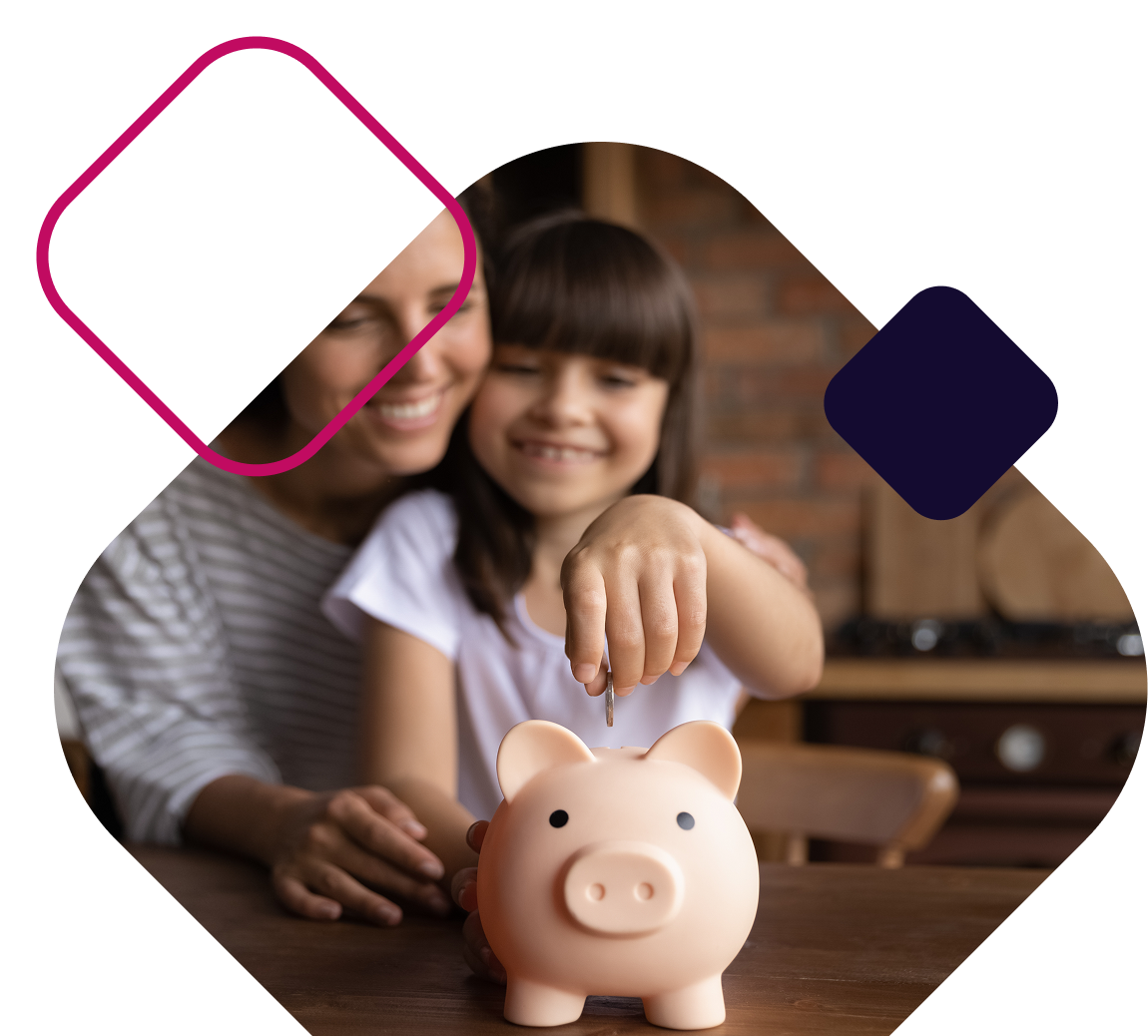 Mom and daughter with piggybank