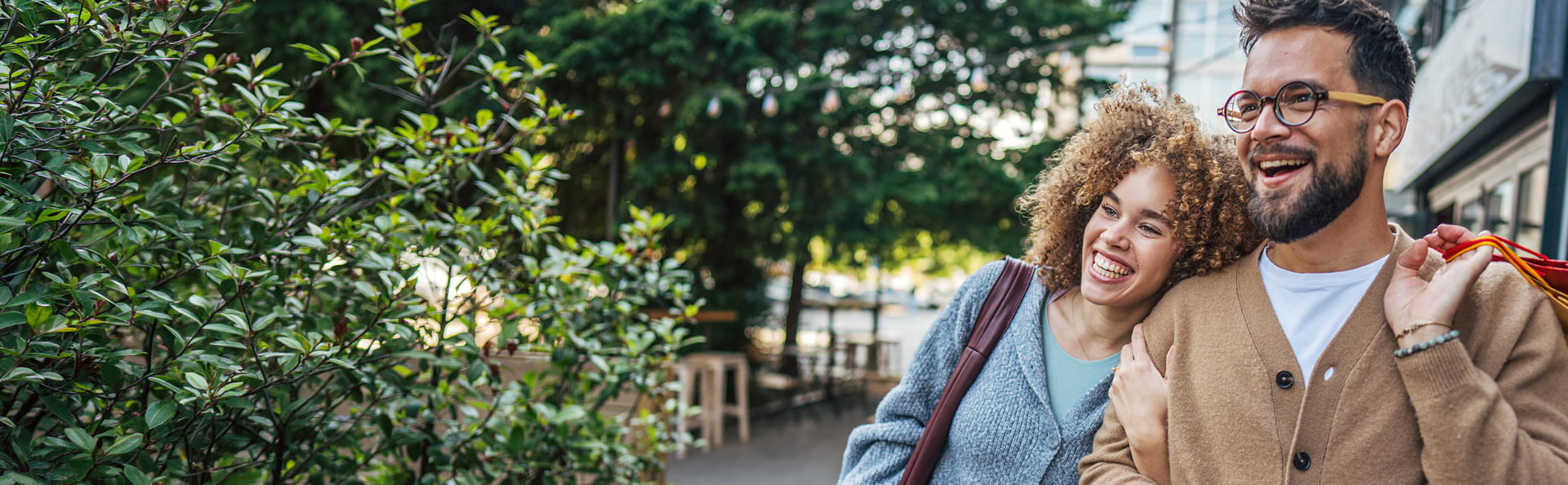 Smiling couple outside 