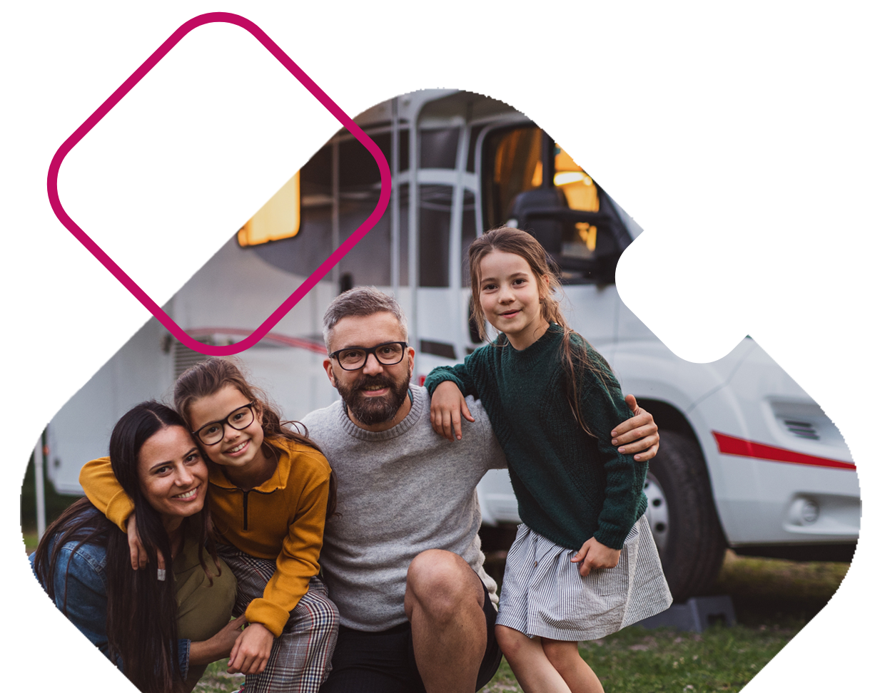 Family in front of camper