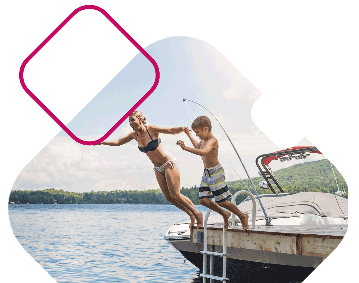 Mom And Son Jumping Off Dock